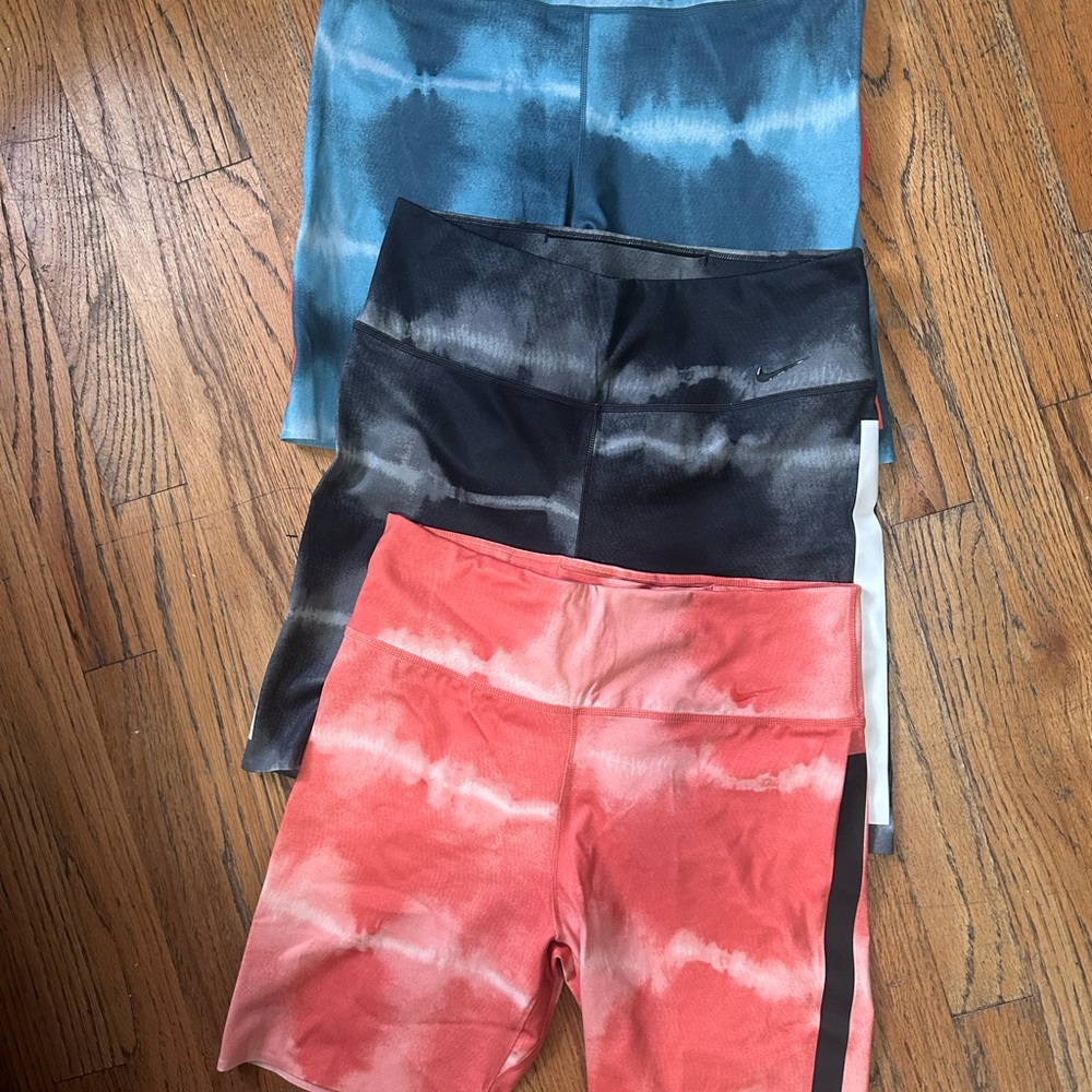 3 Nike Women's Tie-Dye Bike Shorts - Coral, Black, Blue- New without tags